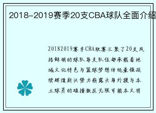 2018-2019赛季20支CBA球队全面介绍